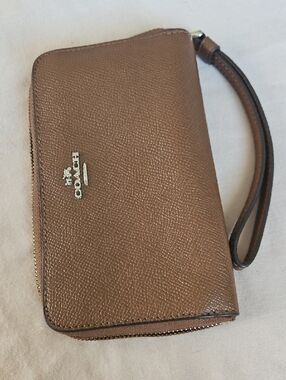 Coach Brown Pebbled Leather Zip Wristlet
